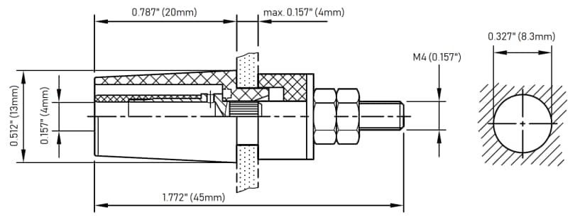 Mechanical Drawing - Pomona Electronics 73098 4mm Mounting Safety Jacks